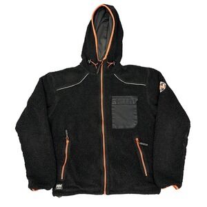 Helly Hansen Workwear Black Sherpa Pile Fleece Full Zip Hoodie Jacket Mens M